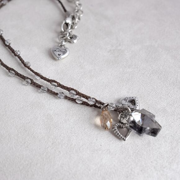 Brighton Karma Charm Necklace Retired Brown Cord Cross CZ Charms 16-18" - Picture 5 of 6